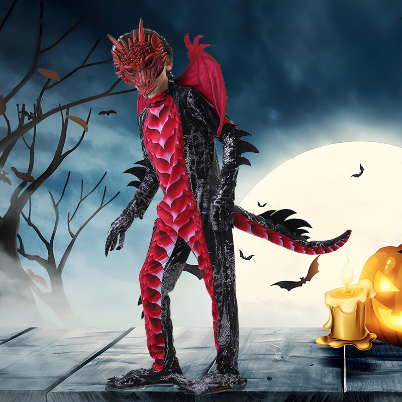 Halloween Photoshoot Piros és kék gyerekek sárkány jelmez